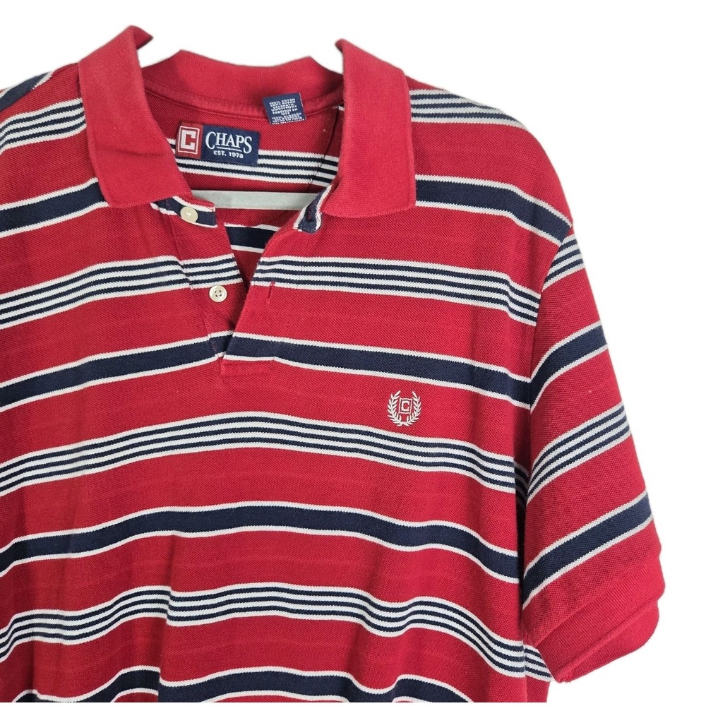 Chaps Ralph Lauren Classic Cotton Retro Preppy Red And  Blue Stripe Polo Size XL
